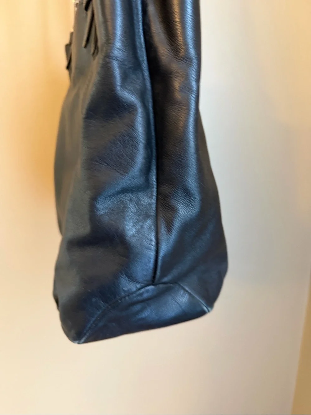 Coach F17216 Soho North South Black Leather Tote Shoulder Bag Blue Liner No Tag